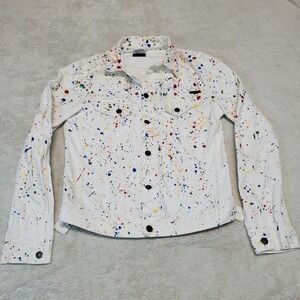 Nudie Jeans White Paint Splatter Preppy Artsy Party Festival‎ Denim Jacket M